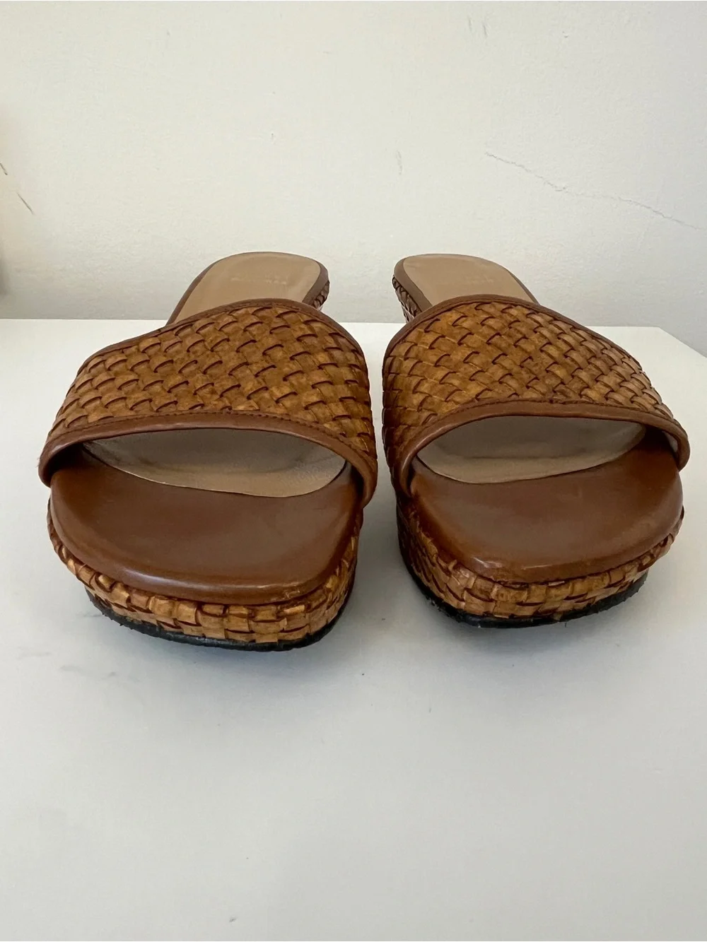 Stuart Weitzman Woven Leather Platform Wedge Slide Sandals Brown Women’s 8 - Picture 4 of 5